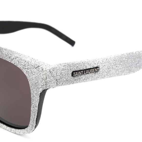 SAINT LAURENT YSL SILVER GLITTER BLACK LEATHER SUNGLASSES SL51 051 NWOT - Picture 13 of 14